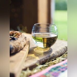 Anthropologie Arabesque Stemless Wine Glass, Blue or White, NWT